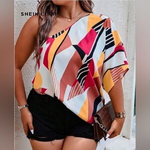 SHEIN Curve One Shoulder Abstract Print Top – Size 0XL